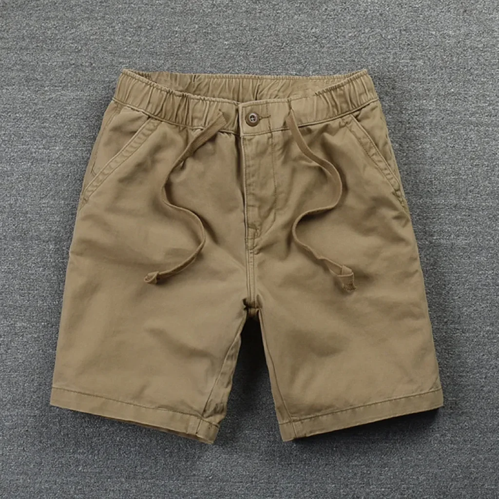 Calça casual de algodão masculina, streetwear cáqui clássico, shorts de golfe, negócios, estilo americano, verão, bege, 2024