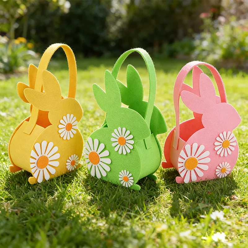Easter Bunny Basket Kids Candy Tote Bag Soft Felt Gift Storage Basket 2026 Easter Party Decoration Egg Hunt Game Props - Detail 1