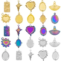 10pcs Heart Shaped Oval Fan-shaped Enamel Settings Cross Hang Pendants Charms Stainless Steel Charms for Necklace Jewelry Making