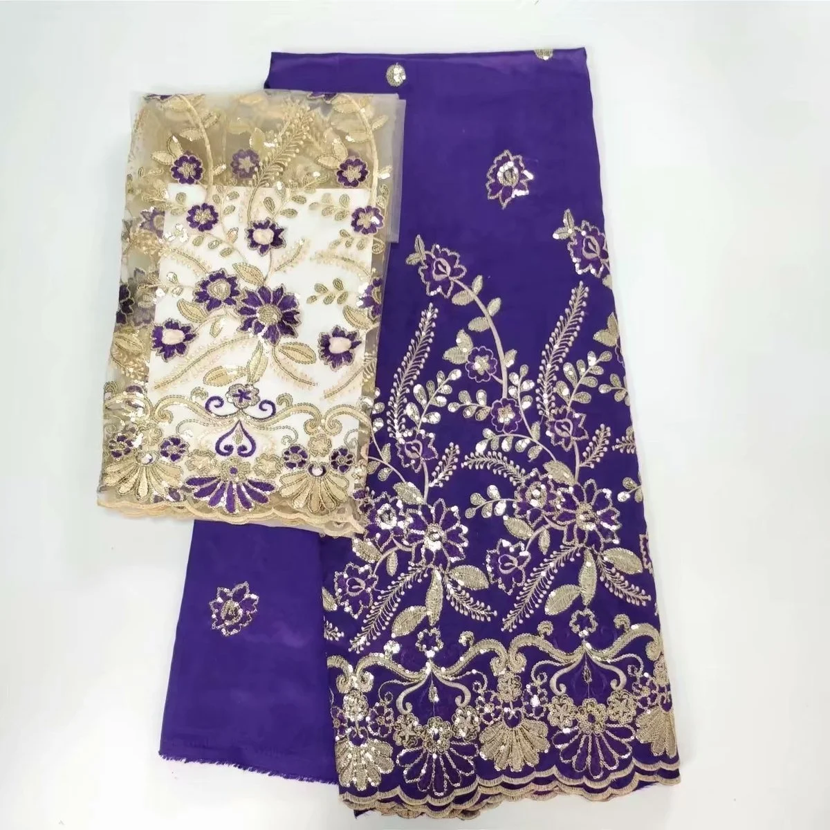 

indian george lace nigerian purple lace fabrics 2024 high quality african sequins fabric glitter for party dresses 5+2yard/lot