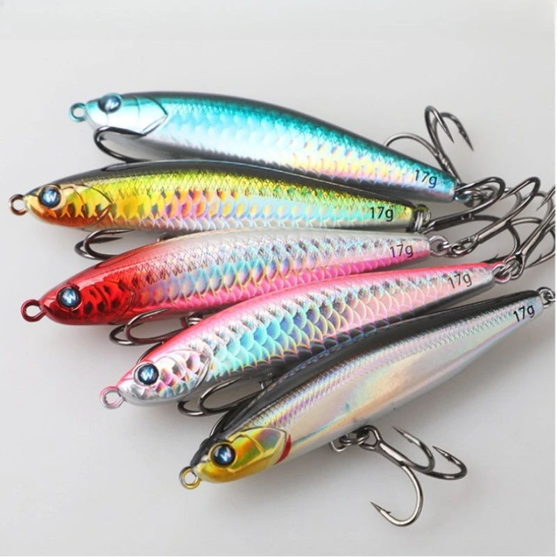 Señuelos de pesca de 12g, 17g, 24g, tipo lápiz, de hundimiento lento, para lances largos, stickbait oscilante, para lubina, lucio y bagre en agua salada