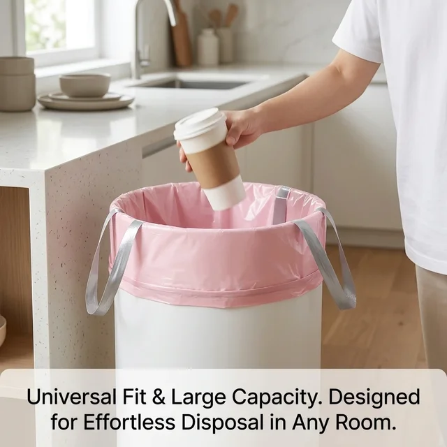 Pink Drawstring Trash Bags, Thickened Leakproof Tear Resistant Easy Tie Odor Resistant for Kitchen Bathroom Office Daily Home Use Households Busy Families Small Trash Can Liners Household Cleaning Garbage Bags 7
