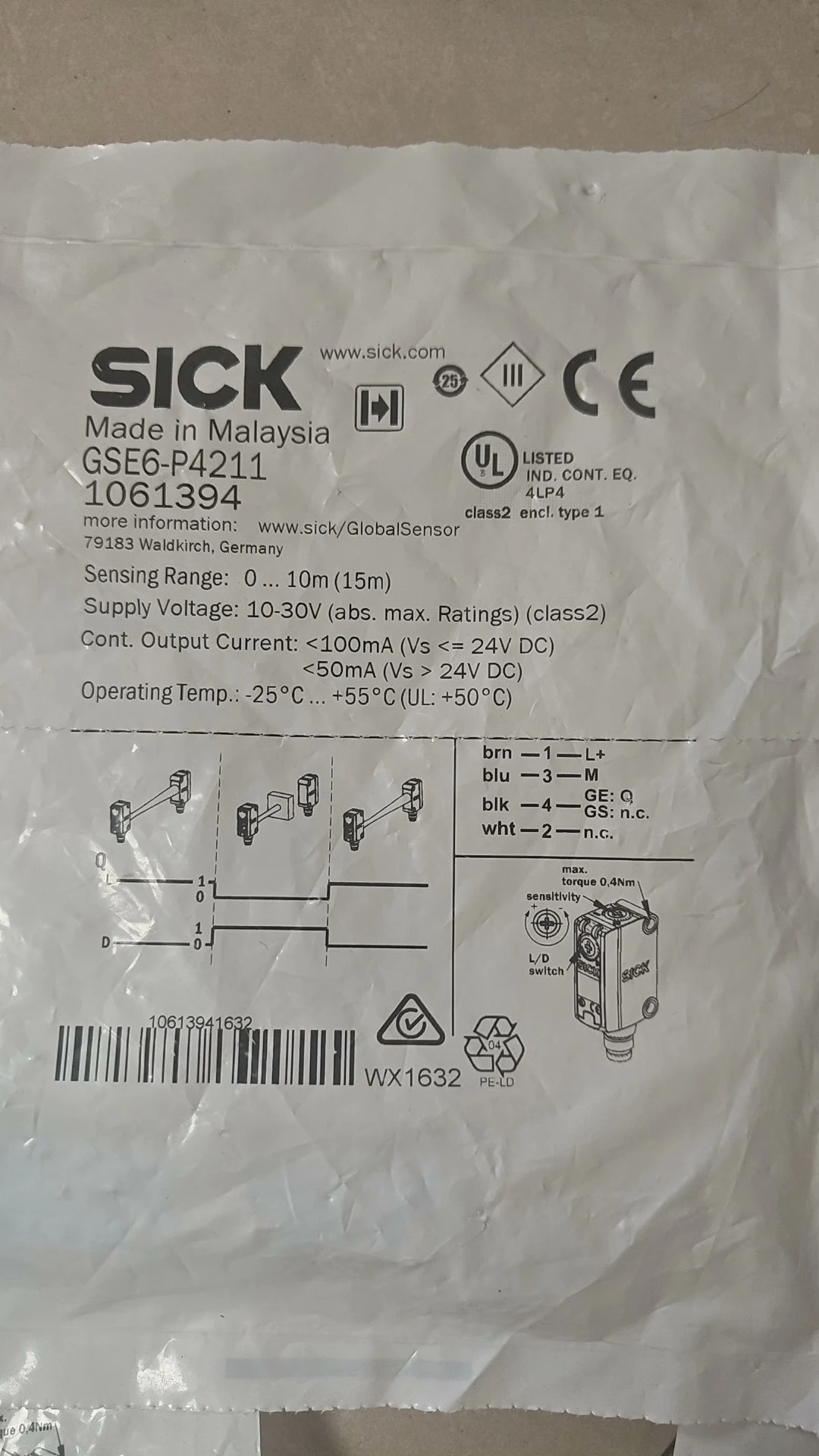 SICK Photoelectric Sensor GSE6-P4211 Order Number 1061394, Quantity