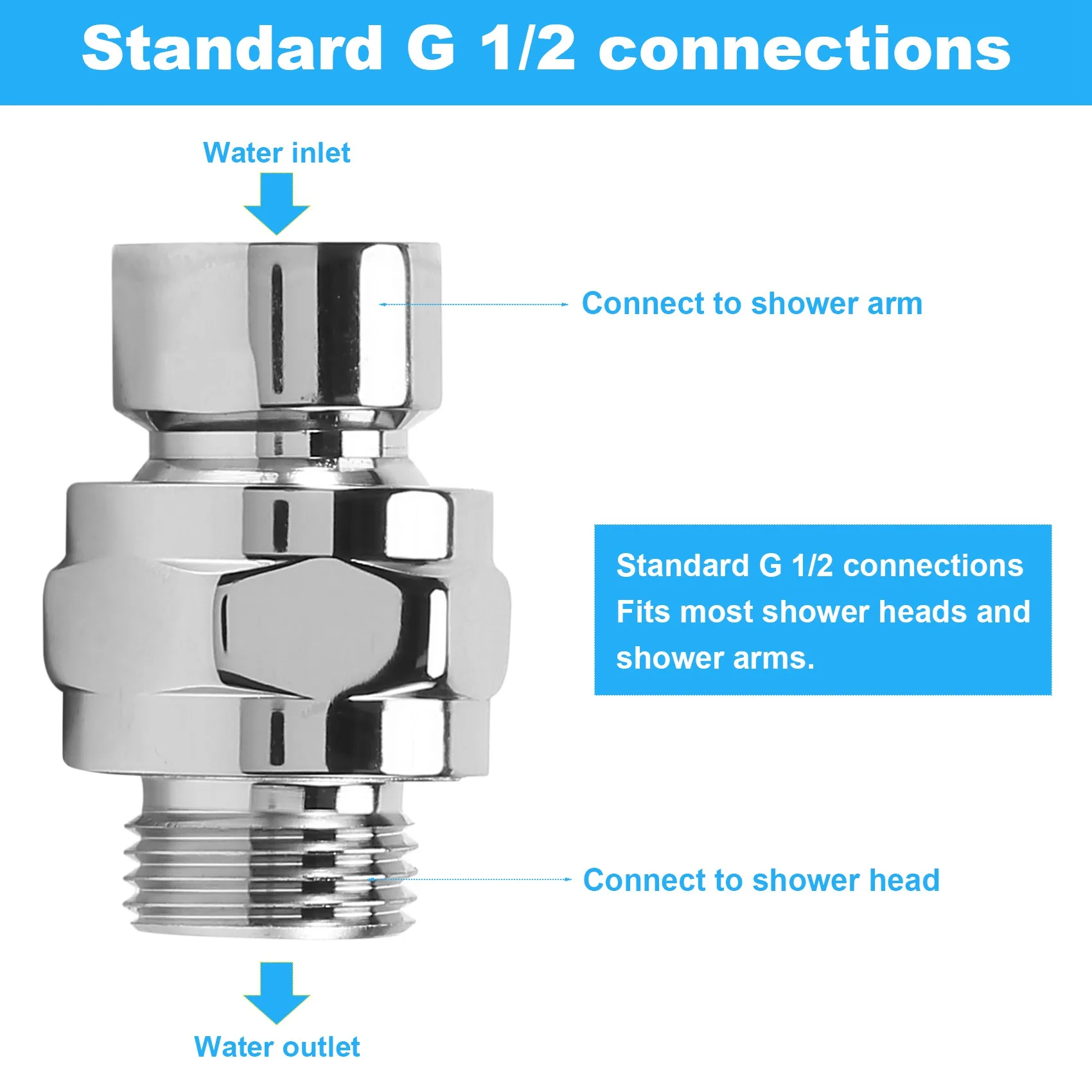 

-[33A Tvdae] Brass Chrome Ball Joint Shower Head Angle Adjustable Swivel Adapter
