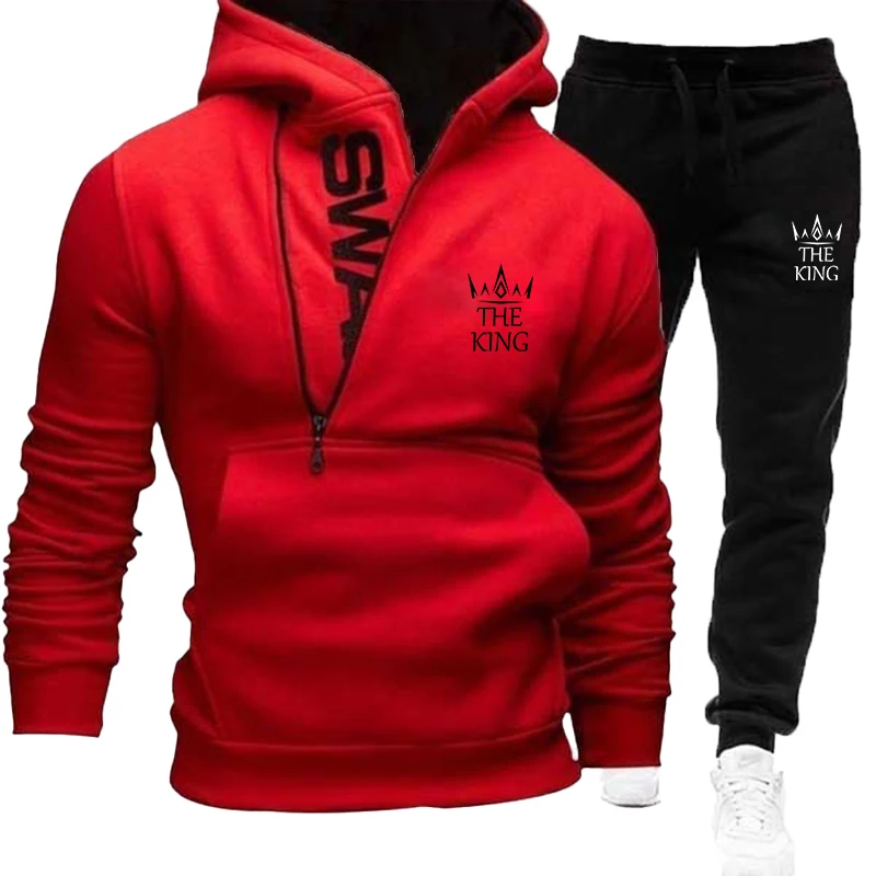 2023 Pullover Hooded Men\'s Set Wool Warm Pullover Sweatpants Hip Hop Sports Suit Set S~4XL