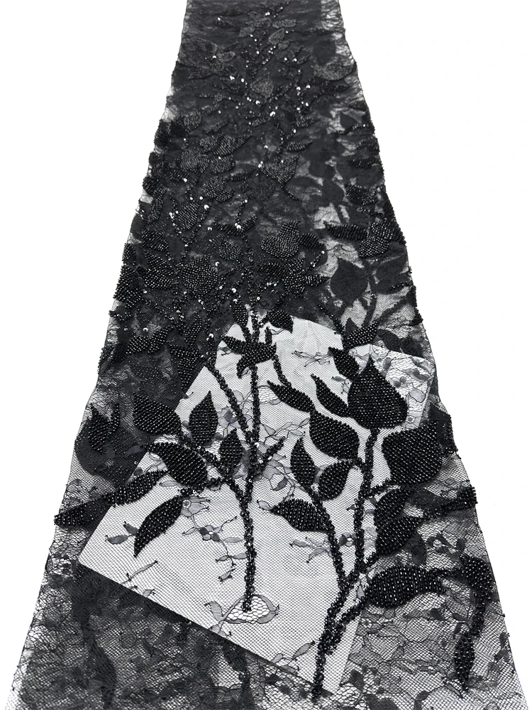 2026 Latest Hot Sale Fashion Africa Lace Fabric High Quality Handmade Embroidery Lace With Beads Sequins Party For Wedding Dress