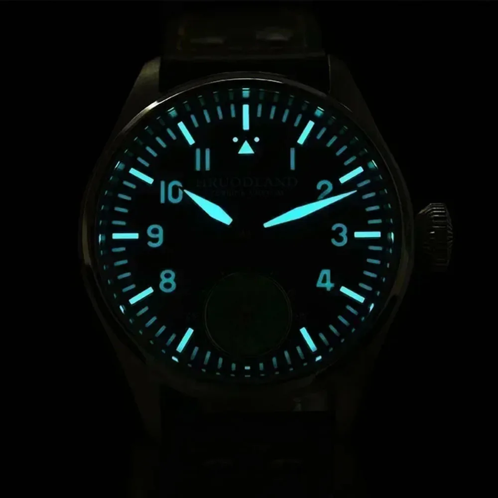 40mm Hruodland Turbine Custom Pilot Watch for Men ST3620 Mechanical Movement BGW-9 Luminous Sapphire Crystal Frosted Dial Reloj