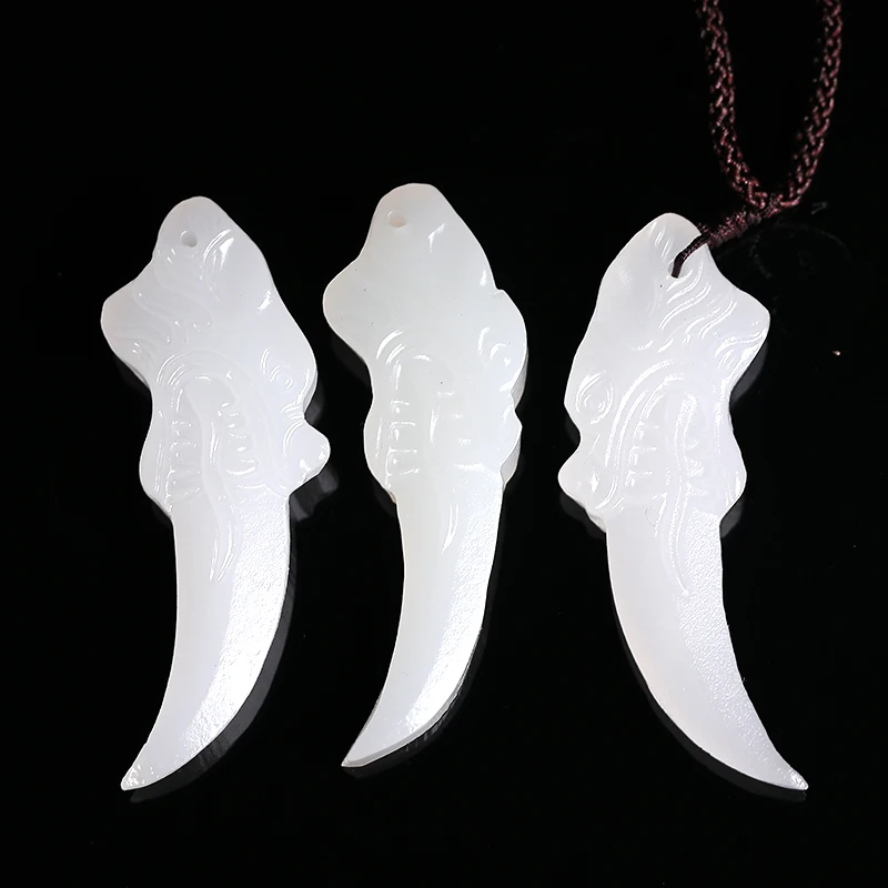 1PC Natural Gemstone Wolf Tooth Pendant Afghanistan White Jade Quartz Wolf Tooth Shape Necklace Jewelry For Woman Jewellery Gift