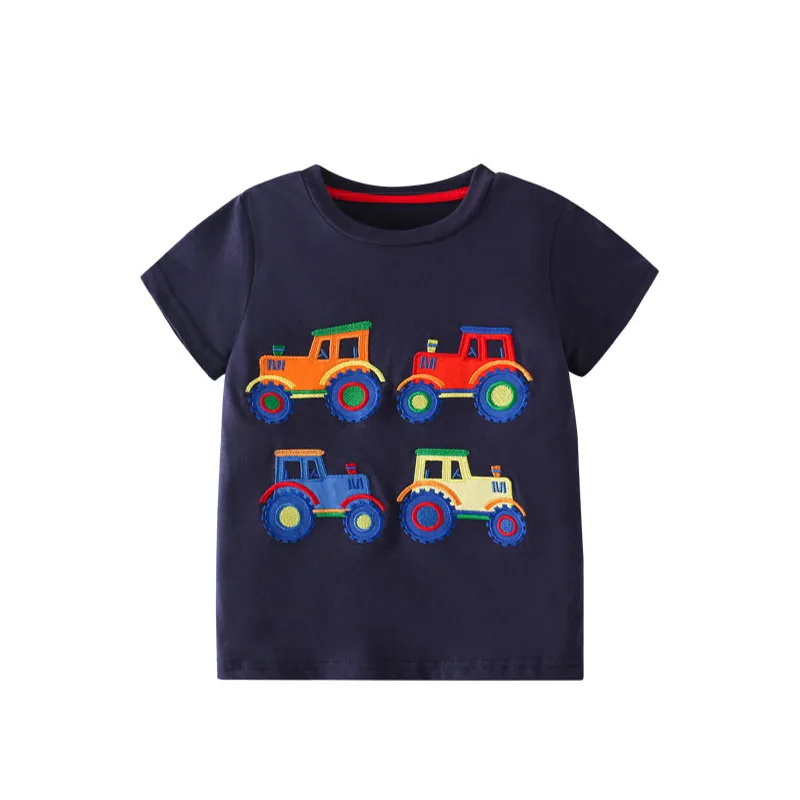 Jumping Meters New Arrival Cartoon Cars Embroidery Boys Girls T Shirts Summer Short Sleeve Children\'s Clothes Kids Tees Tops