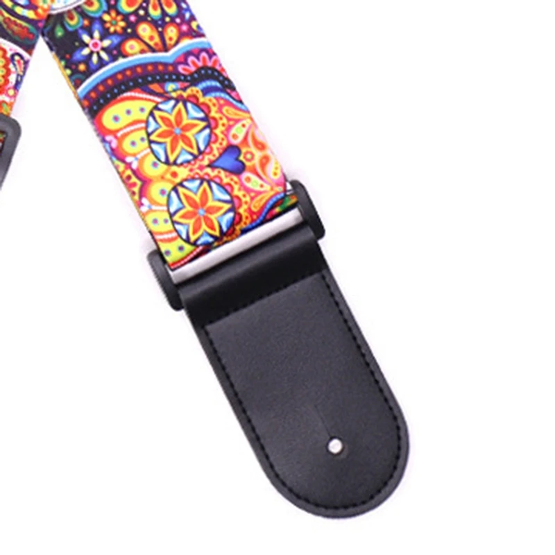 3 PCS Skull Leather Nylon Fluorescent Print Folk Guitar Strap Electric Guitar Strap Polyester+PU Acoustic Guitar Strap