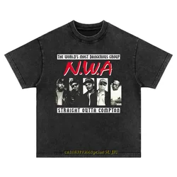 American Retro Washed Old N.W.A Band Hip-hop Rock T-shirt Men's Round Neck Loose Cotton Oversized Short Sleeves