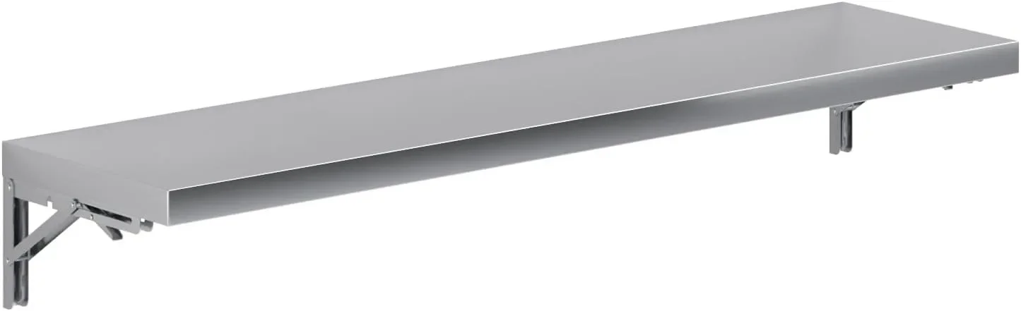 Mesa plegable de acero inoxidable 23,6, estantería montada en la pared para el hogar, cocina, baño, camión de comida, garaje, plata, 304x16 pulgadas
