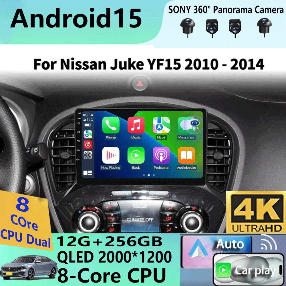 

Android 15 video Player Carplay Auto For Nissan Juke YF15 2010 - 2014 Multimedia Car Radio WIFi+4G DSP 2 DIN Touch Screen