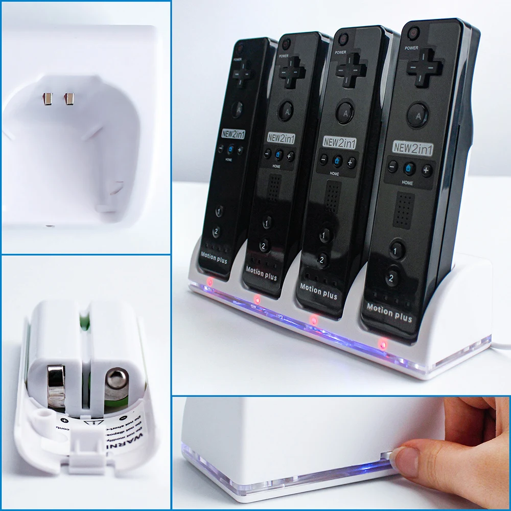 OSTENT Trắng Dock Sạc Ga + 4 Pin Nintendo Wii Remote Điều Khiển Từ Xa