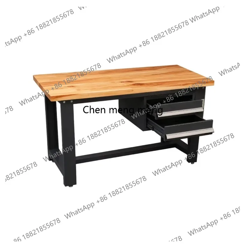 

Heavy Duty Stainless Steel Workbench 2 Drawers Wooden Top 1000kg Load For Garage Workshop Industrial Tool Cabinet