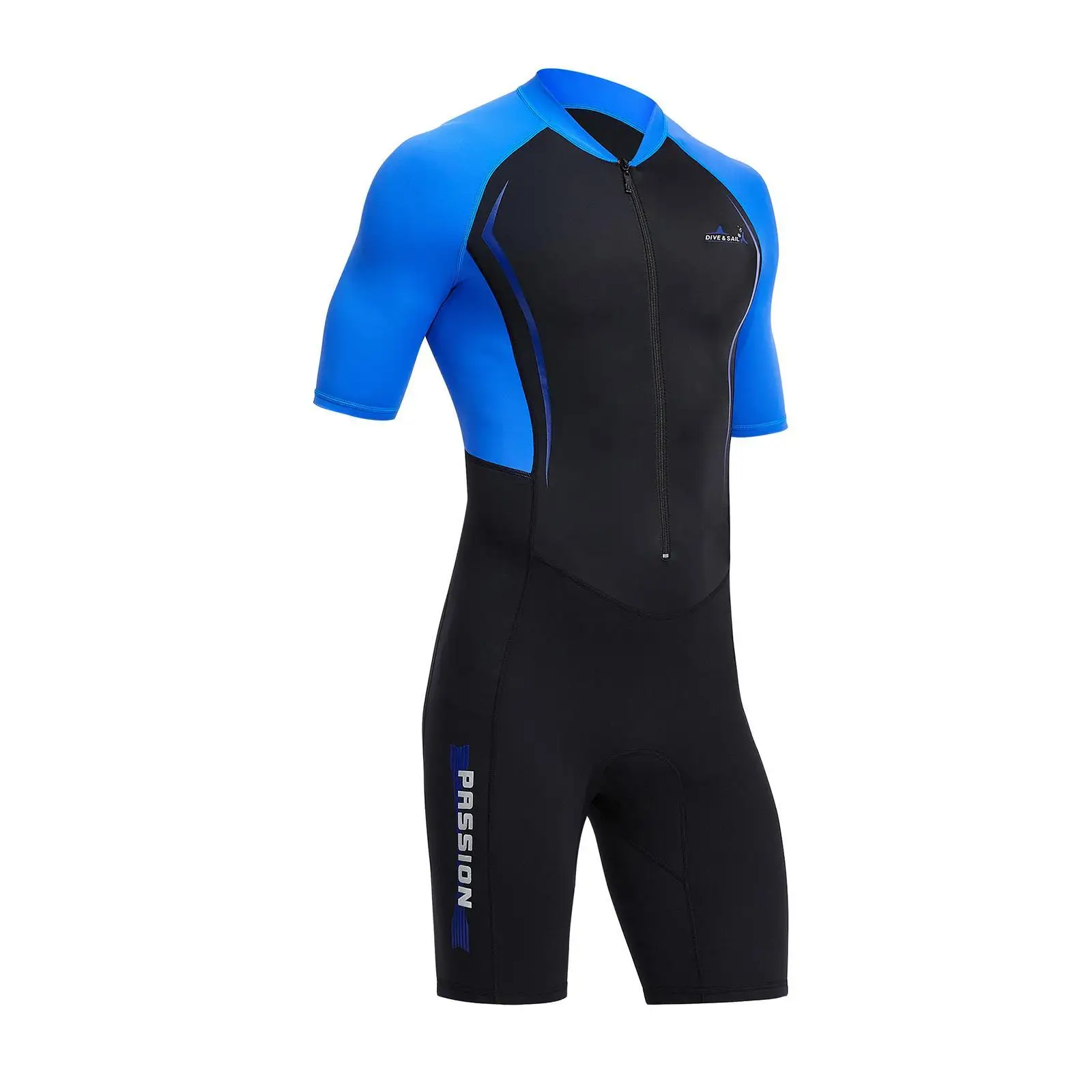 Mens Shorty Wetsuit Full Body Front Zip for Surf Spearfishing XXXL Blue