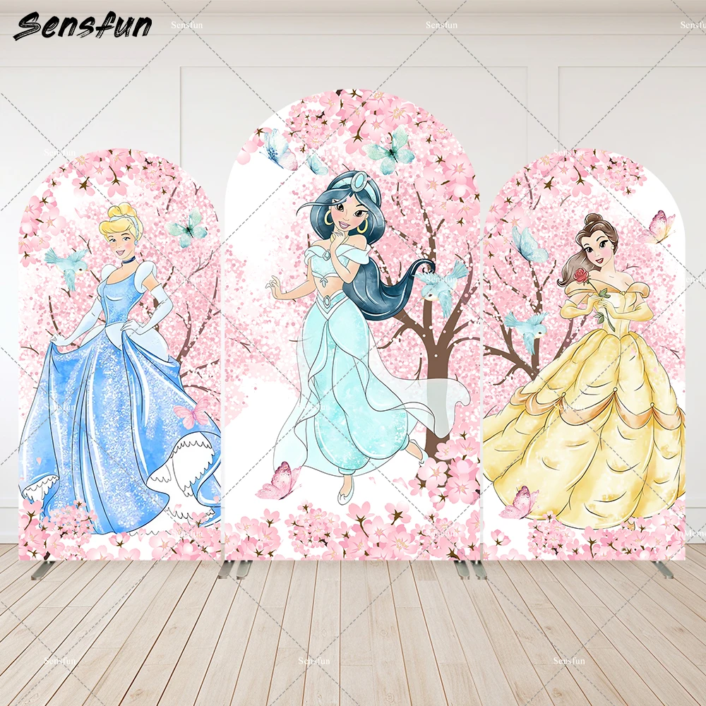 

Blossom Cherry Spring theme Princess Arch Backdrop for Girl Birthday Decorations Customize Cinderella Belle Jasmine Chiara Wall