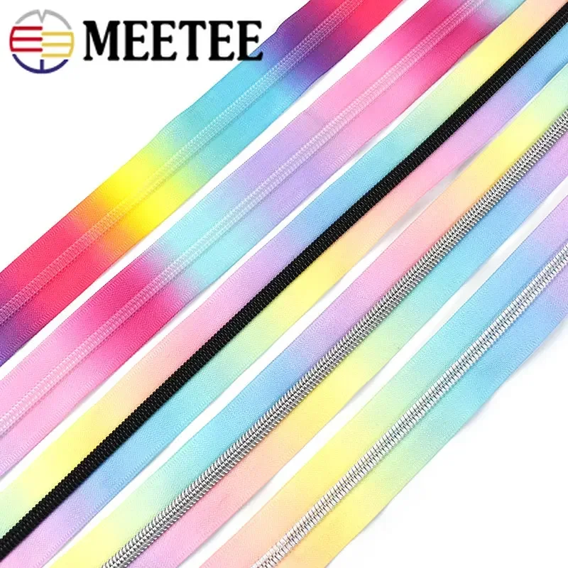 3/5/10Meters 5# Nylon Printed Rainbow Zippers Tape Decorative Zips Repair Kit Bag Clothes Jacket DIY Sewing Supplies Accessories