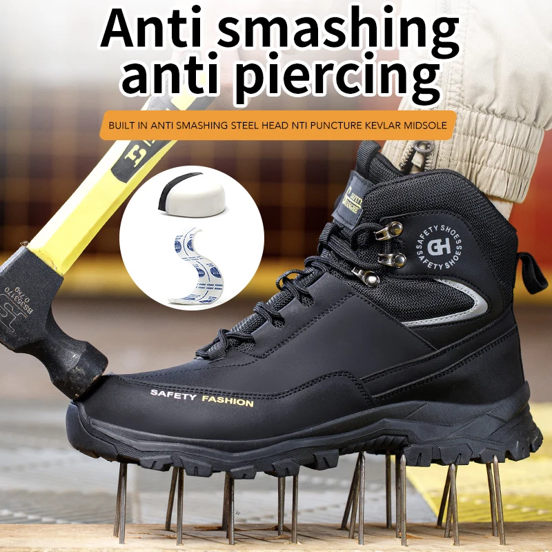 Steel Toe Kevlar-Midsole Anti-puncture Work Boots Hiker Non Slip Indestructible Sneaker Anti-puncture Protection Safety Shoes