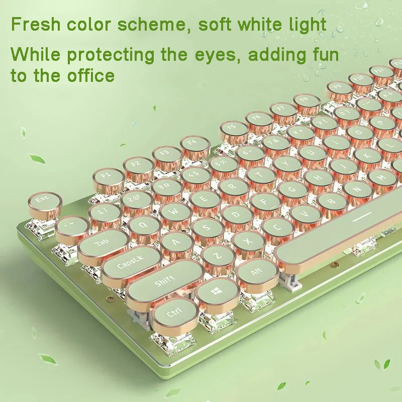 108 Key Full Size Retro Mechanical Keyboard Backlit Wired Typewriter Feel Punk Gaming Keyboard For PC Laptop Computer Gamer Girl