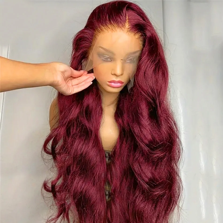 

Парик из натуральных волос с HD-кружевом 13x6, плотность 250, цвет бордовый, 13x4, красный кружевной фронтальный парик, бразильские кружевные парики из натуральных волос, 99J, волна Body Wave