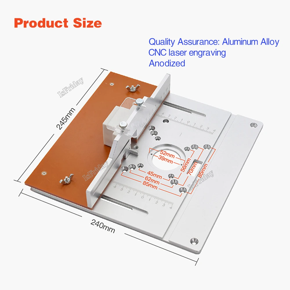 

Aluminium Router Table Insert Plate Electric Wood Milling Flip Board w/ Tenon Backing and Miter Gauge Set Woodwork Router Table