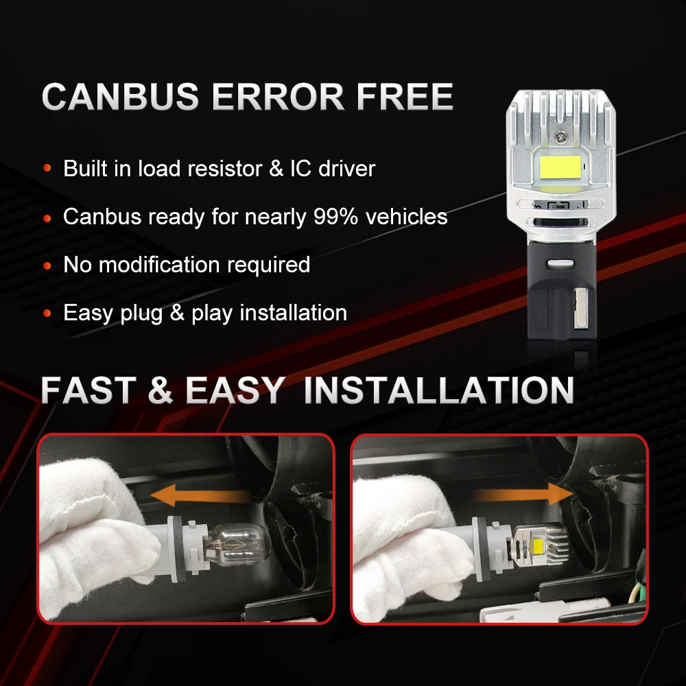 2 x 2000 Lumen Canbus T15 W16W LED-Auto-Rückfahrlicht, Blinkerlicht, weißes Licht, superhell, kein Wechsel der Original-Autoverkabelung, ersetzt nur die Original-Autolampen, 2 T15-Glühbirnen