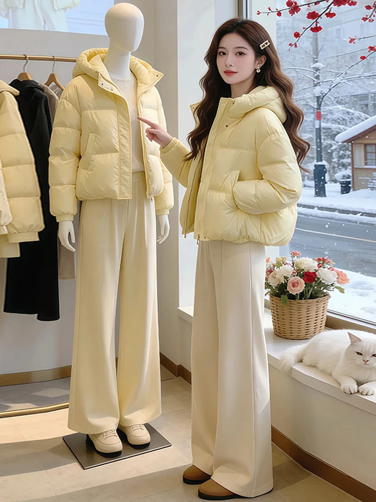 

Fashionable Warm Yellow Soft Wind Cotton Jacket Women's Winter New Style High-End Manner Hooded Cotton Coat Korean Loose Fit