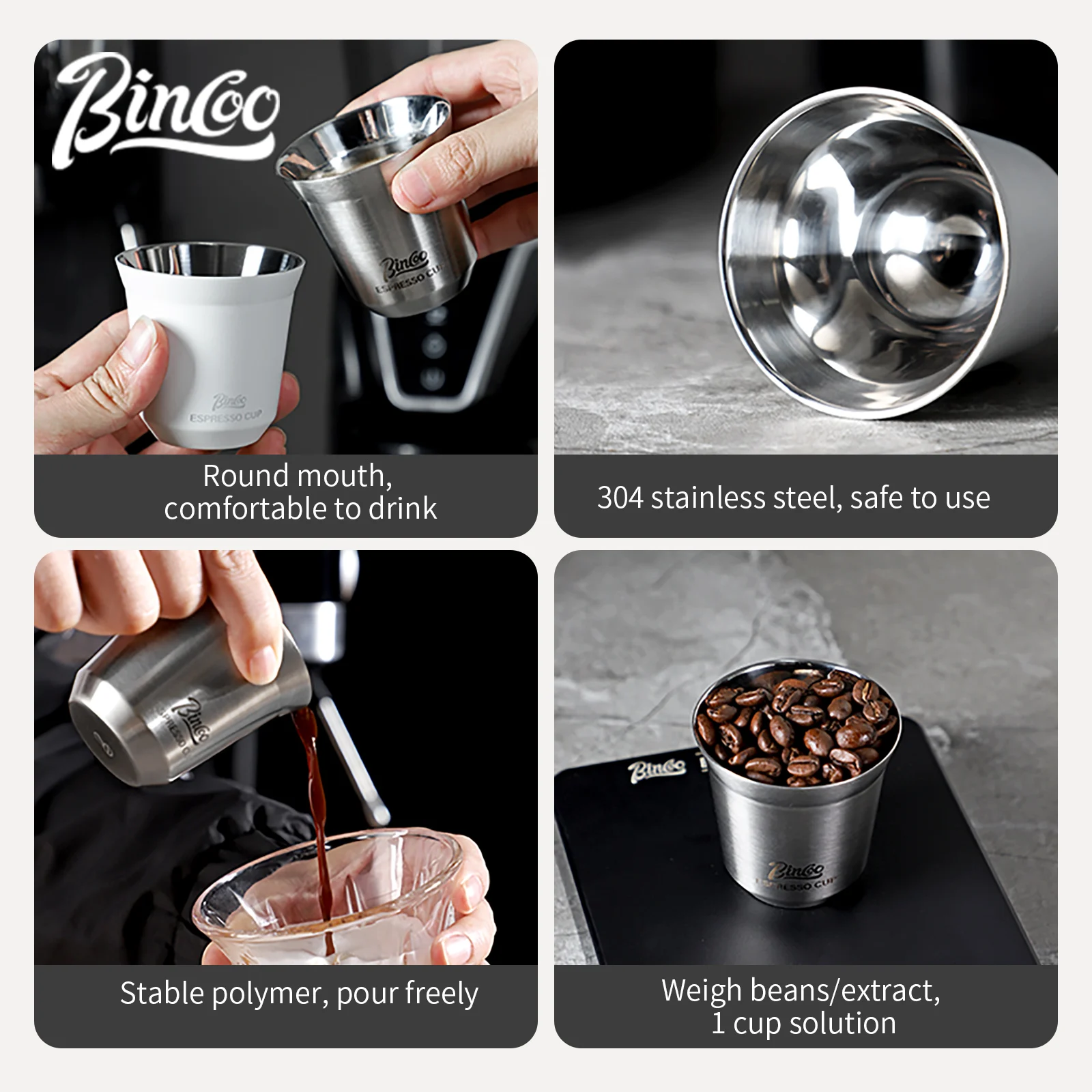 Bincoo 304 Stainless Steel Espresso Mugs 80ML Coffee Cups Insulated Double Wall Heat-insulating Safe Small Capacity Drink Cups