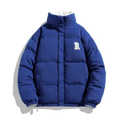 Double-Sided Wear Corduroy Puffer Jacket Men Winter Lamb Wool Embroidered Stand Collar Padded Coat Mens Thick Warm Parka Jackets