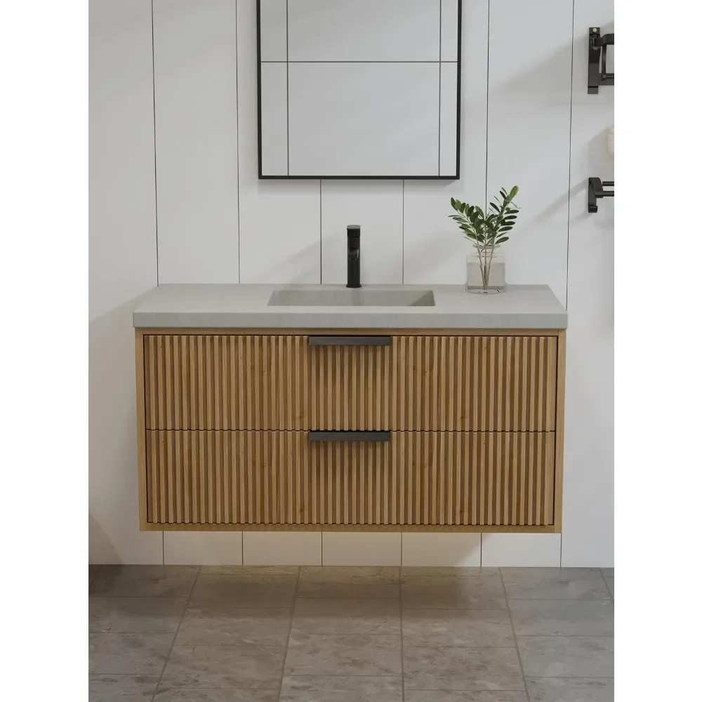 

Single Bathroom Vanity with Cement Sink, Undermount Sink Cabinet, 2 Soft Clossing Drawers, Floating Storage Cabinet