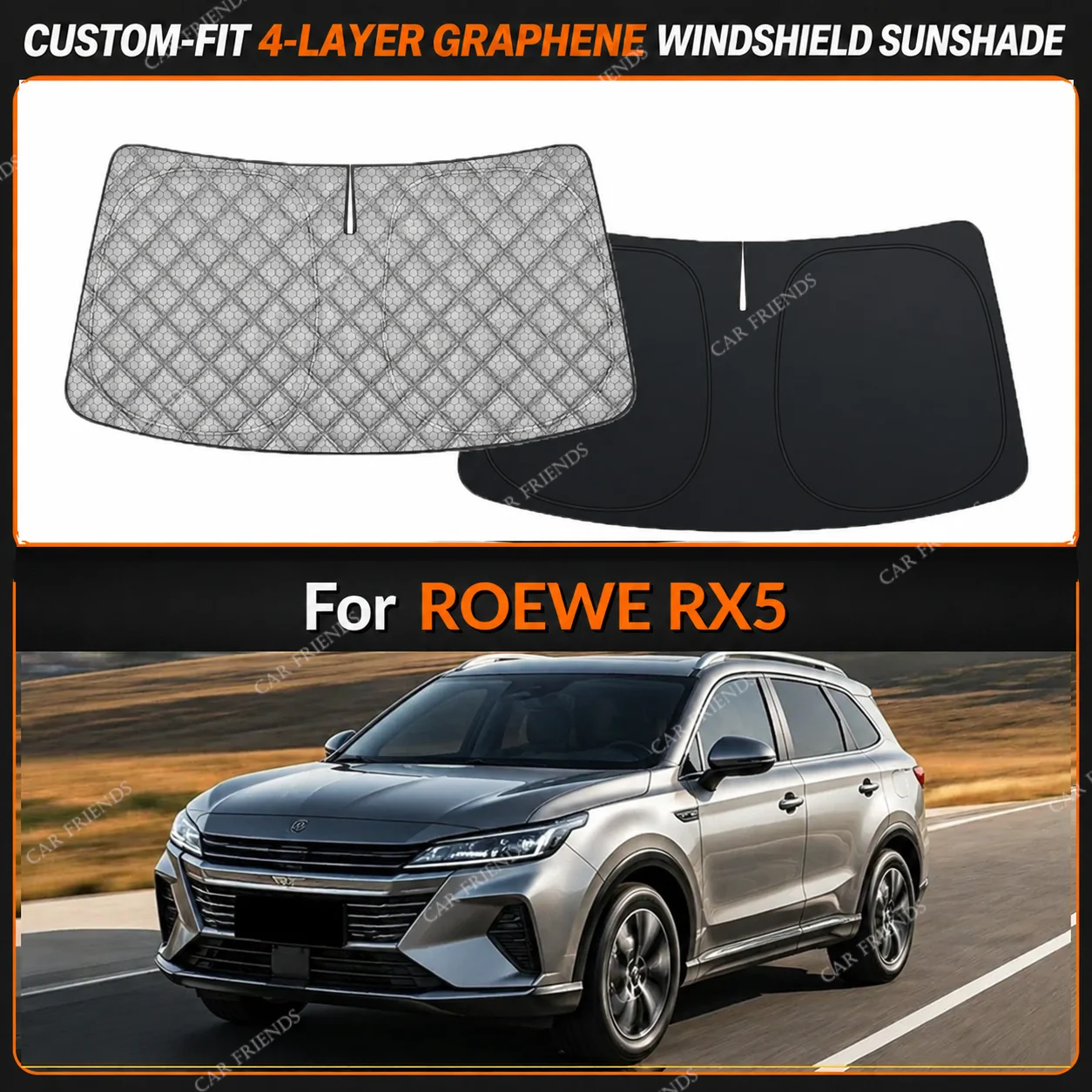 For ROEWE RX5 Custom-Fit 4-Layer Graphene Windshield Sunshade Reflective Gray-Silver Surface Helps Reduce Direct Sunlight