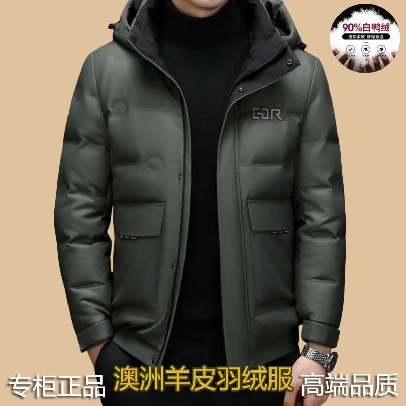 Winter Sheepskin Down Coat Man Luxury High Quality Short Genuine Leather Jacket For Men Enlarged Thicken Puffer