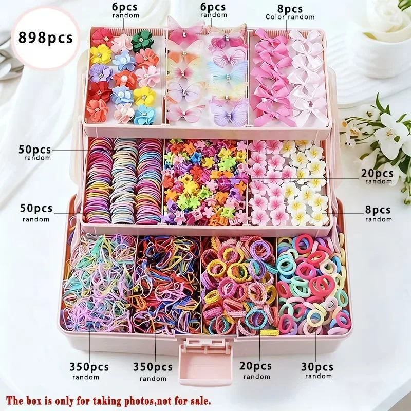 850-teiliges Set aus Grosgrain-Bändern für Kinder-Haaraccessoires, nahtloses Design, hohe Elastizität, Haargummis für Mädchen, bunte Haarbänder. – Detail 1