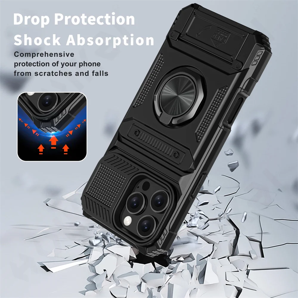 Case For iPhone 16 15 14 13 12 11 Pro Max XS XR 8 7 Plus Magnetic Rotated Ring Kickstand Heavy Duty Drop Protection Wallet Cover