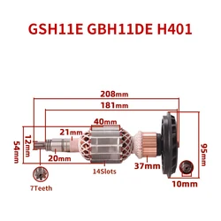 Rotor Accessories for Bosch GSH11E GBH11DE H401 Electric Pick Hammer Impact Drill Armature Rotor Anchor Stator Coil Replacement