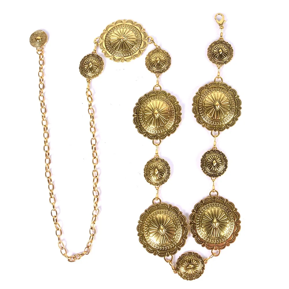 Vintage Gold Coin Metal Waist Chain Bohemian Decorative Body Chain Belt For Women Dress