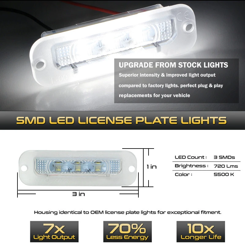 2 Luces LED para Matrícula de Benz W463 Clase G G500 G550 G55 AMG, Lámparas de Luz de Estacionamiento Automáticas A4638200356 A463 820 03 56