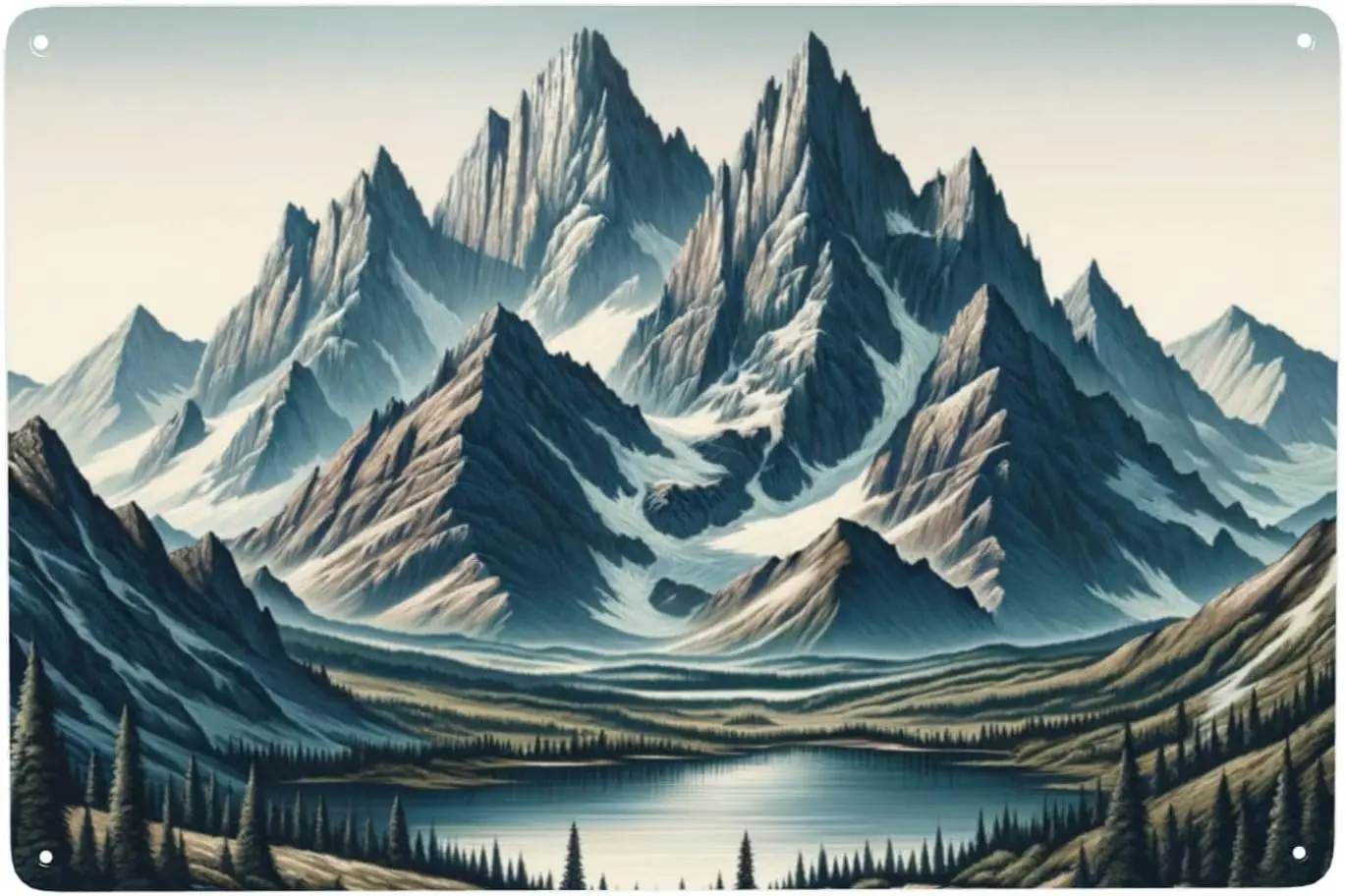 Cartel de chapa de Metal con paisaje de montaña majestuoso, letreros rústicos para decoración de pared, decoración del hogar, póster de picos de Alpine, estilo antiguo para exteriores