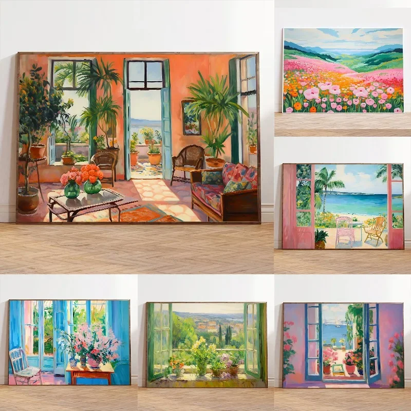 1pc frameless Canvas Painting Vintage Matisse Summer House Flower Field Poster Canvas Printing Scenery Trendy Wall Art Picture f