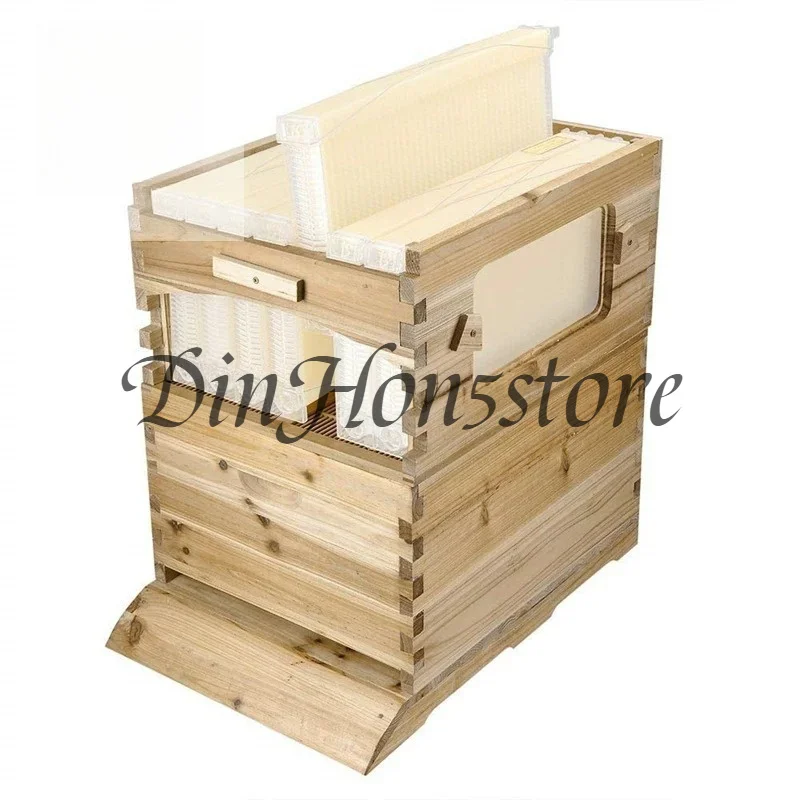 Apiculture Equipment Waxed Cedar Wood Flow Honey Hive Automatic Self-flow Beehive Box with 7 Plastic Flow Frames