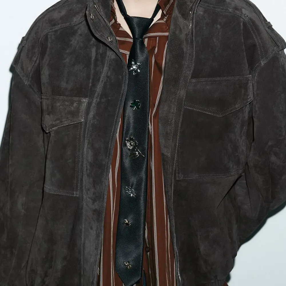 

Украшение одежды, корейский галстук с цветком, черный галстук с насекомыми и стразами, ожерелье, украшение из сплава, рубашка, галстук для мужчин