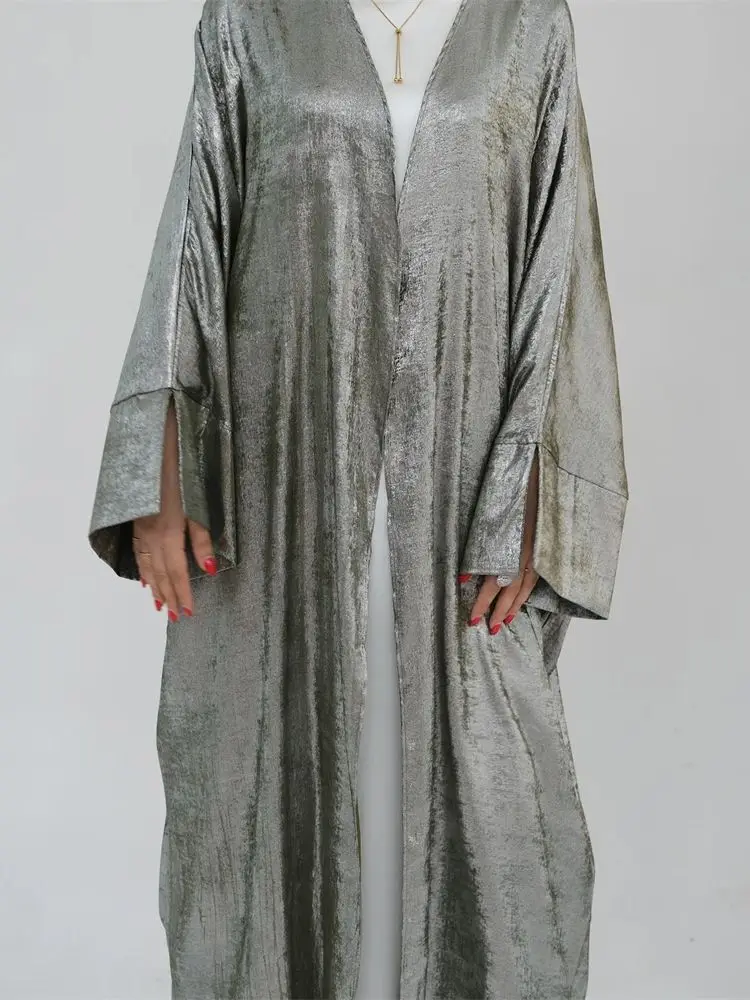 Kimono abierto de satén brillante para mujer, Abaya de lujo, Abayas musulmanas, Kaftan vestido, ropa islámica, Ramadán Eid, Dubai, 2024