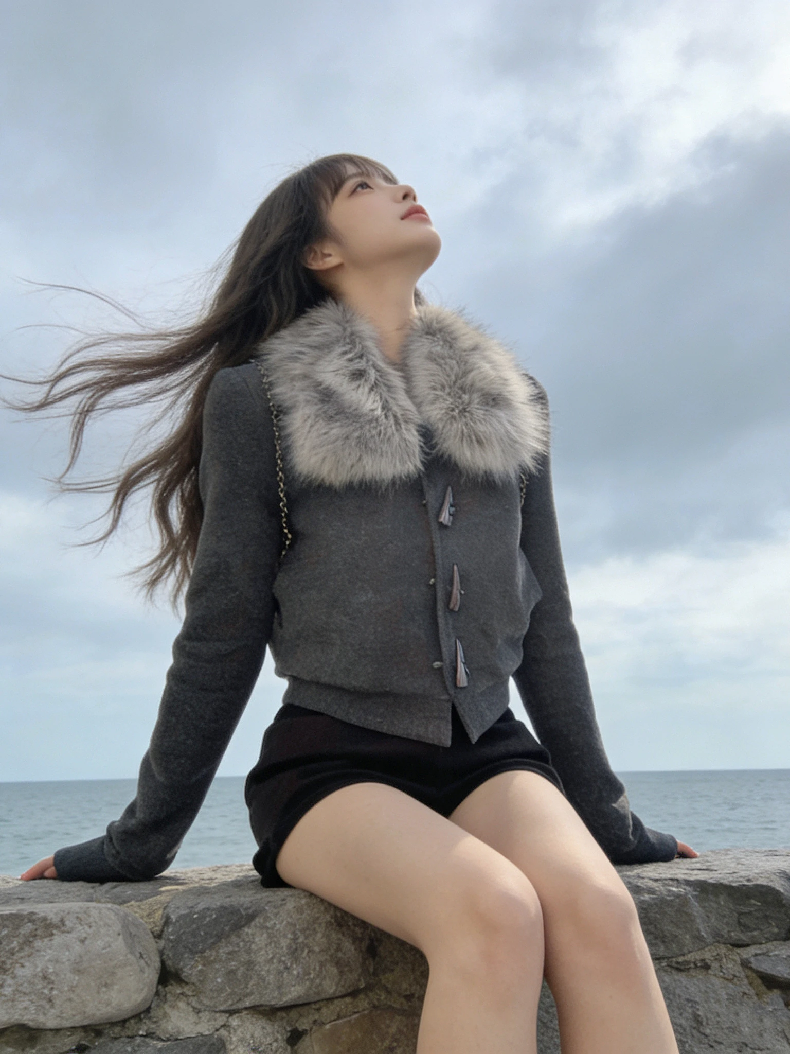 

Korean Sle ort Thiened Women's Jaet with Fur Collar Lazy Loose Fit Warm Winter Coat oulder Paded Button down Coat