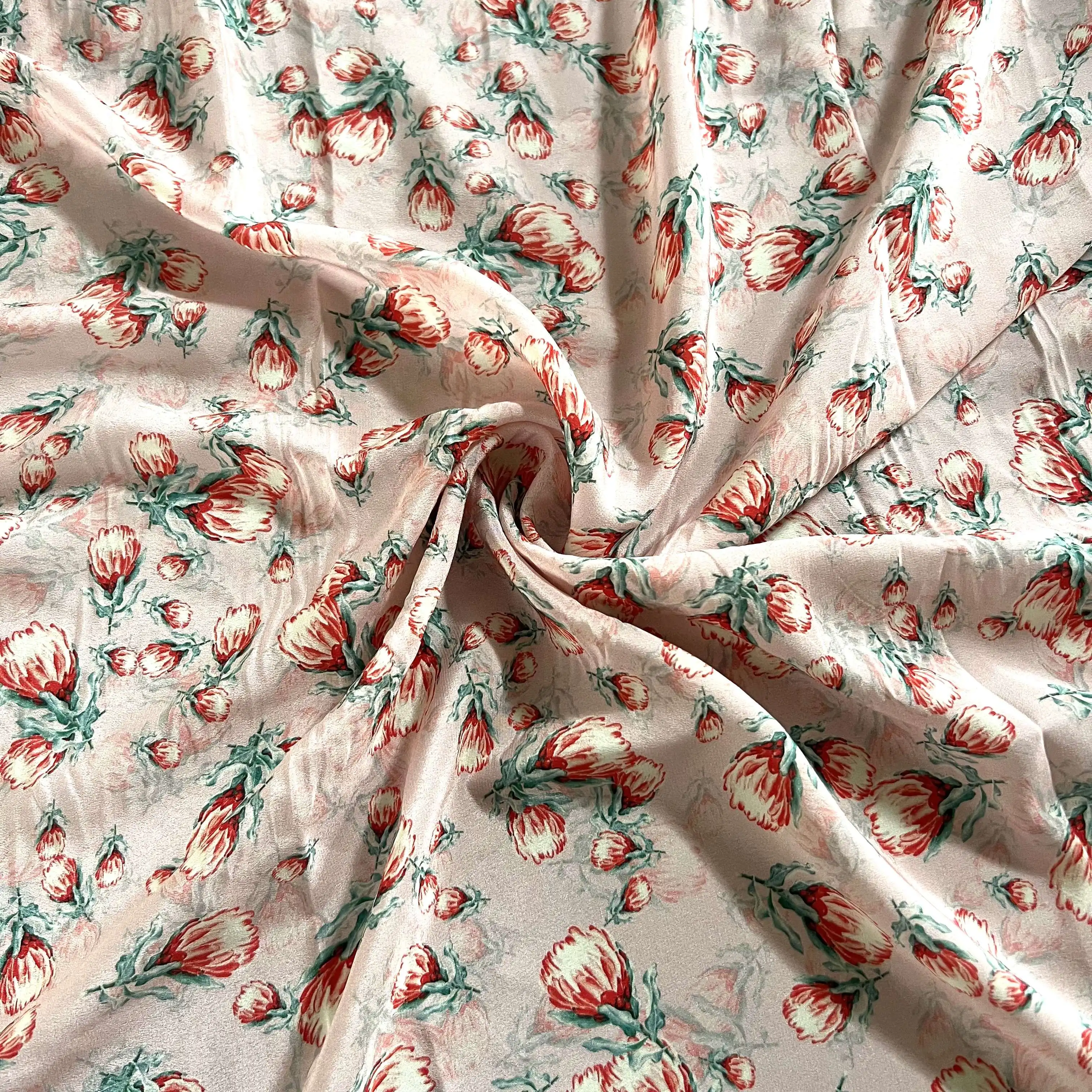 1 meter 100% Mulberry Silk 14 momme Crepe Silk Fabric Gentle Beautiful Floral Printed 138cm 55