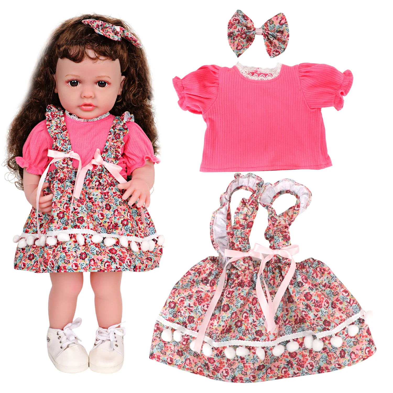 

53CM American Girl Doll Clothes - Bowknot Floral Dress Fashion Outfit, Changeable Wear Doll Dress Set for Kids