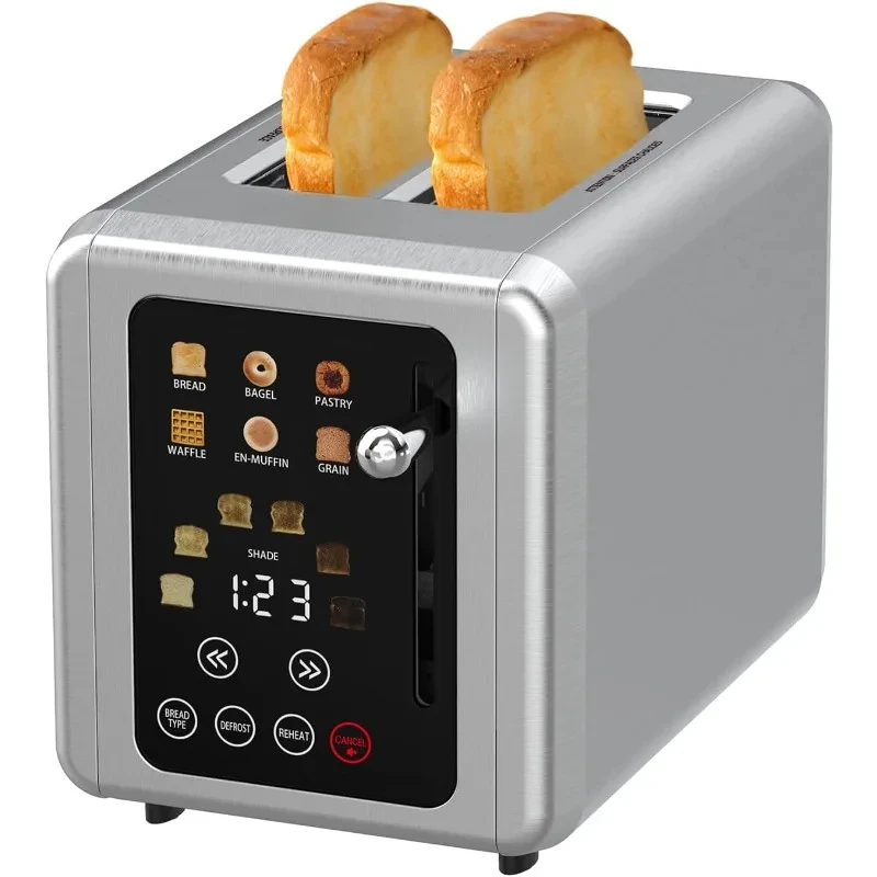 Touch Screen Toaster 2 Slice Stainless Steel Digital Timer Toaster with Sound Function 6 Bread Types & 6 Shade Settings