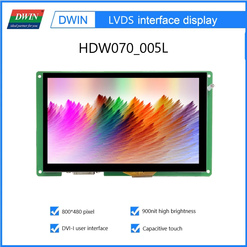 DWIN Multi-touch Capacitive LVDS Differential Display 7.0 Inch 800*480 900nit High Brightness LCM Display with DVI-I Interface