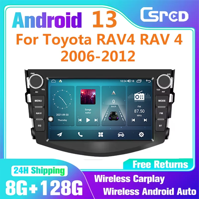 Cserd Auto Radio Android 13 For Toyota RAV4 RAV 4 2006-2012 Car Multimedia Player  Wireless Carplay Android Auto GPS Navigation