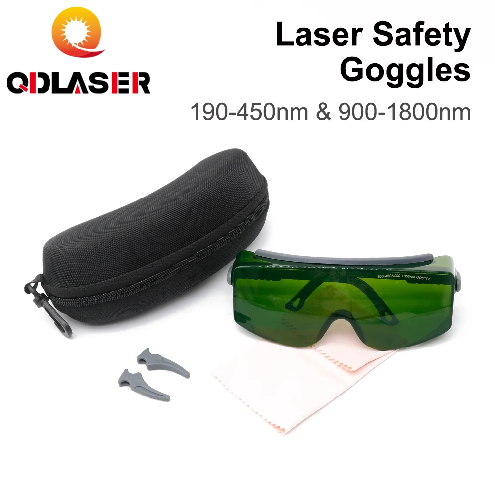 QDLASER แว่นตาป้องกันเลเซอร์แว่นตานิรภัย 190-450nm และ 900-1800nm OD8 + CE สําหรับไฟเบอร์เลเซอร์เครื่องหมายและตัด